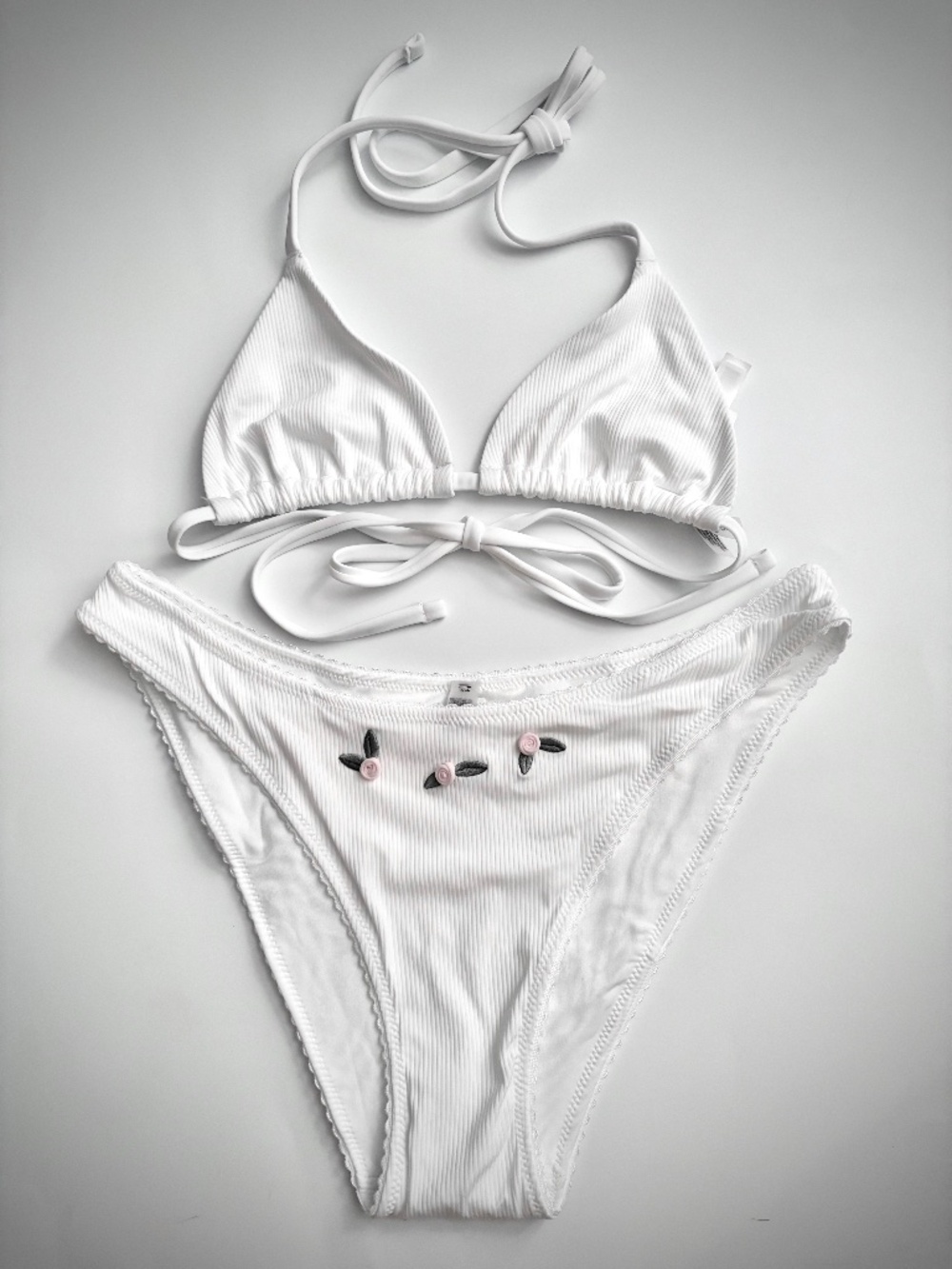 PINK Victoria's Secret x Frankies Bikinis Swim Set White Ribbed Triangle Cheeky
